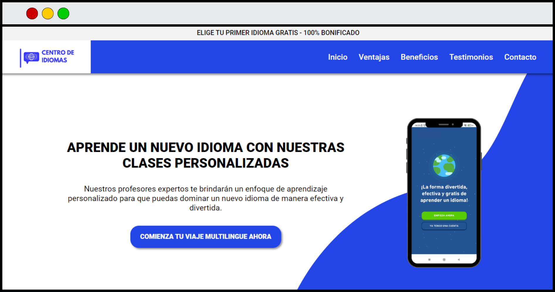 Portada de Página Web de Centro de idiomas